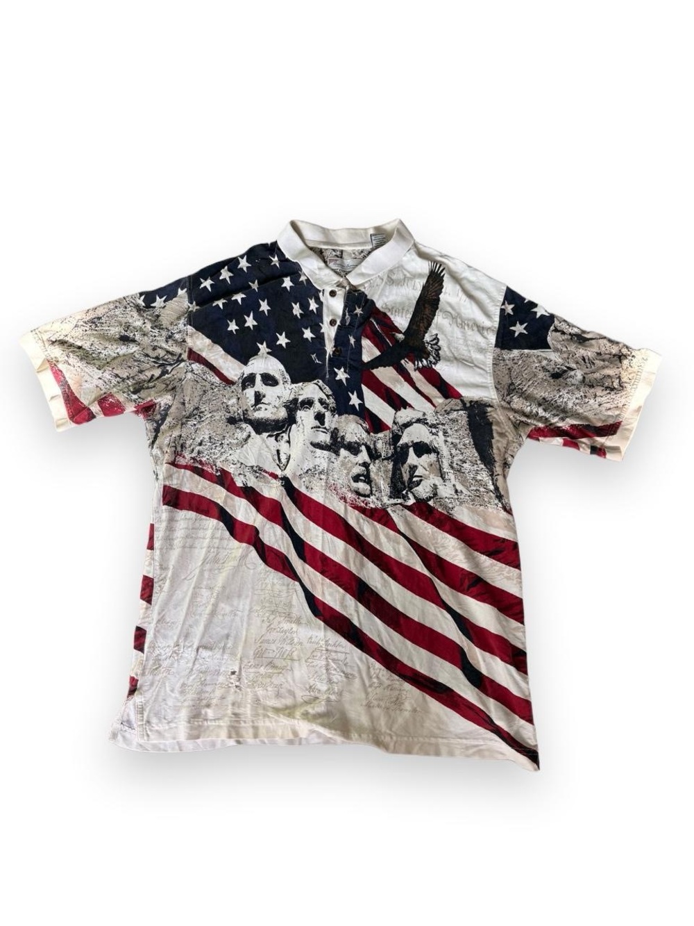 Patriotic Mount Rushmore Polo Shirt - White/Red/Blue